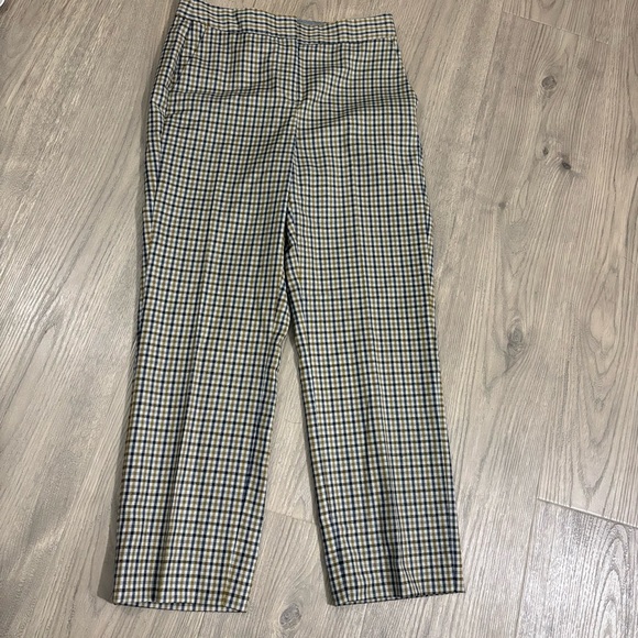 Massimo Dutti 100% Wool Trousers Womens Sz 2 Check Black Yellow White Preppy - Picture 1 of 14